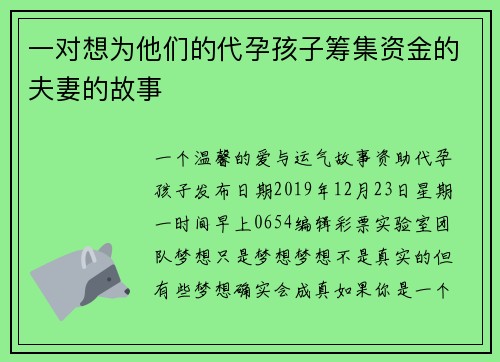 一对想为他们的代孕孩子筹集资金的夫妻的故事